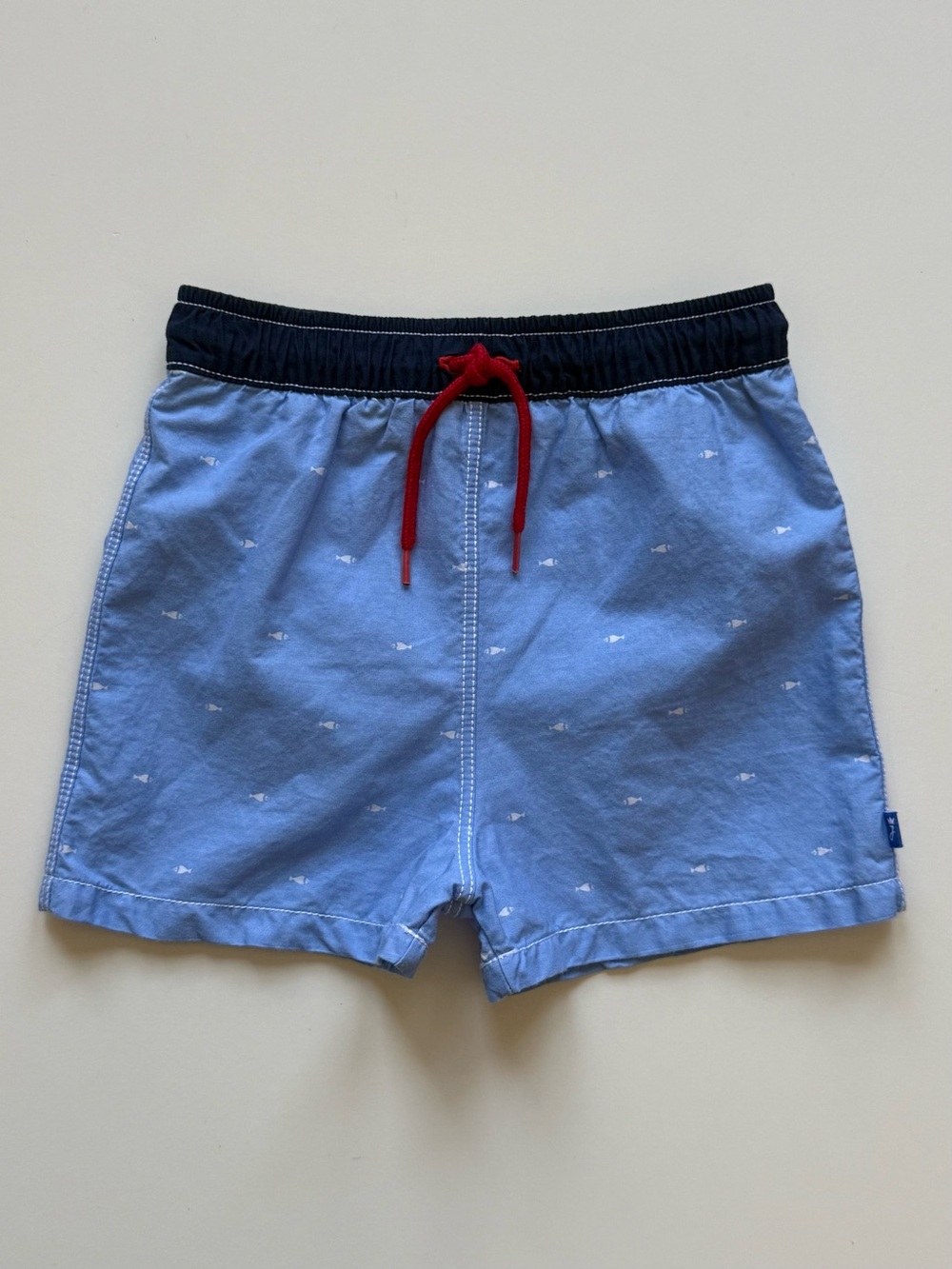Jacadi Boys Light Blue Swim Shorts with Fish Print - Size 12M